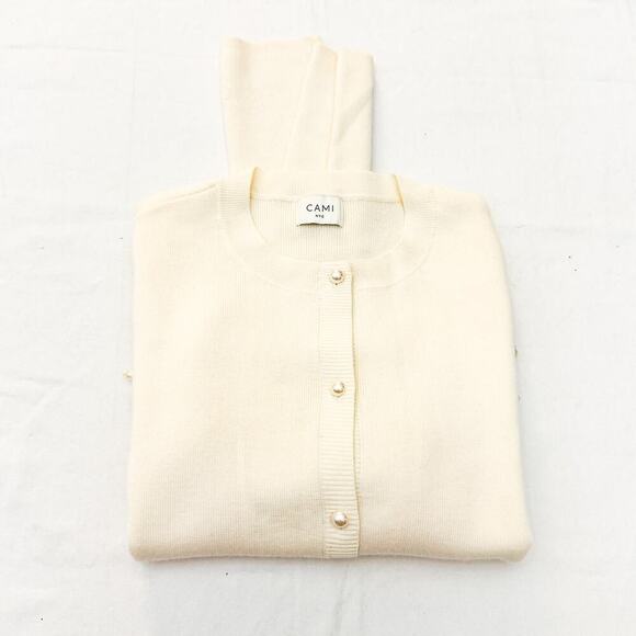 Cami Silk Cardigan Pearl Drop Accented Sweater Cream Size Small NWT - Picture 7 of 7